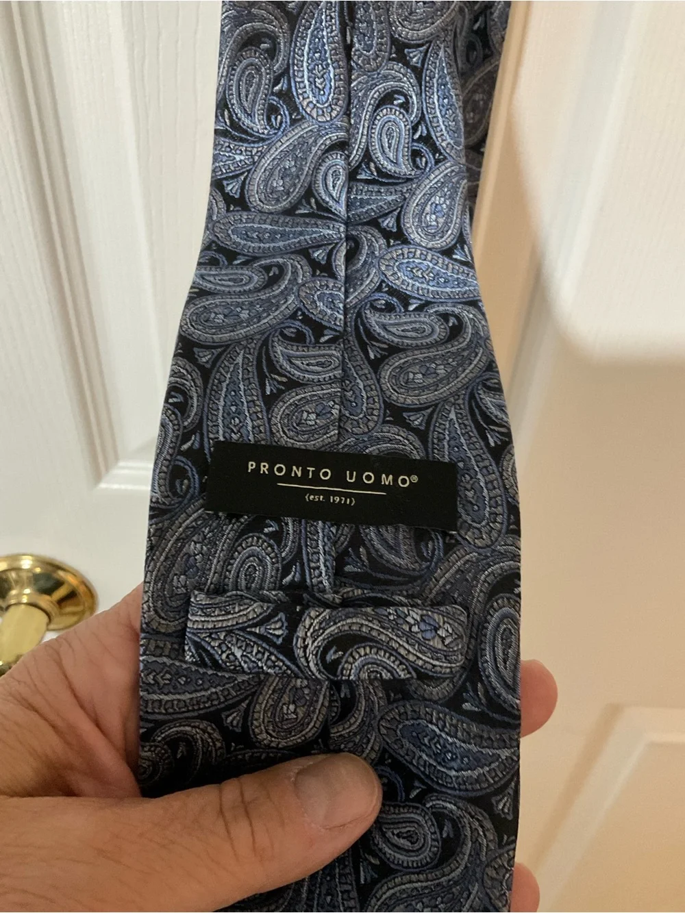 Men's Paisley Pronto Uomo 100% Silk Tie in Navy Blue